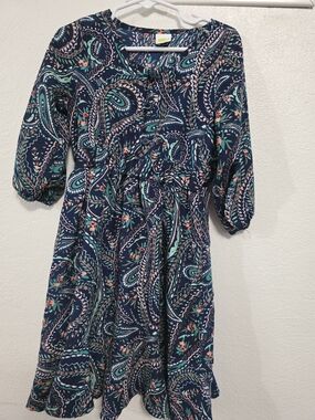 Crazy 8 Navy Paisley Dress with Teal & Coral Accents